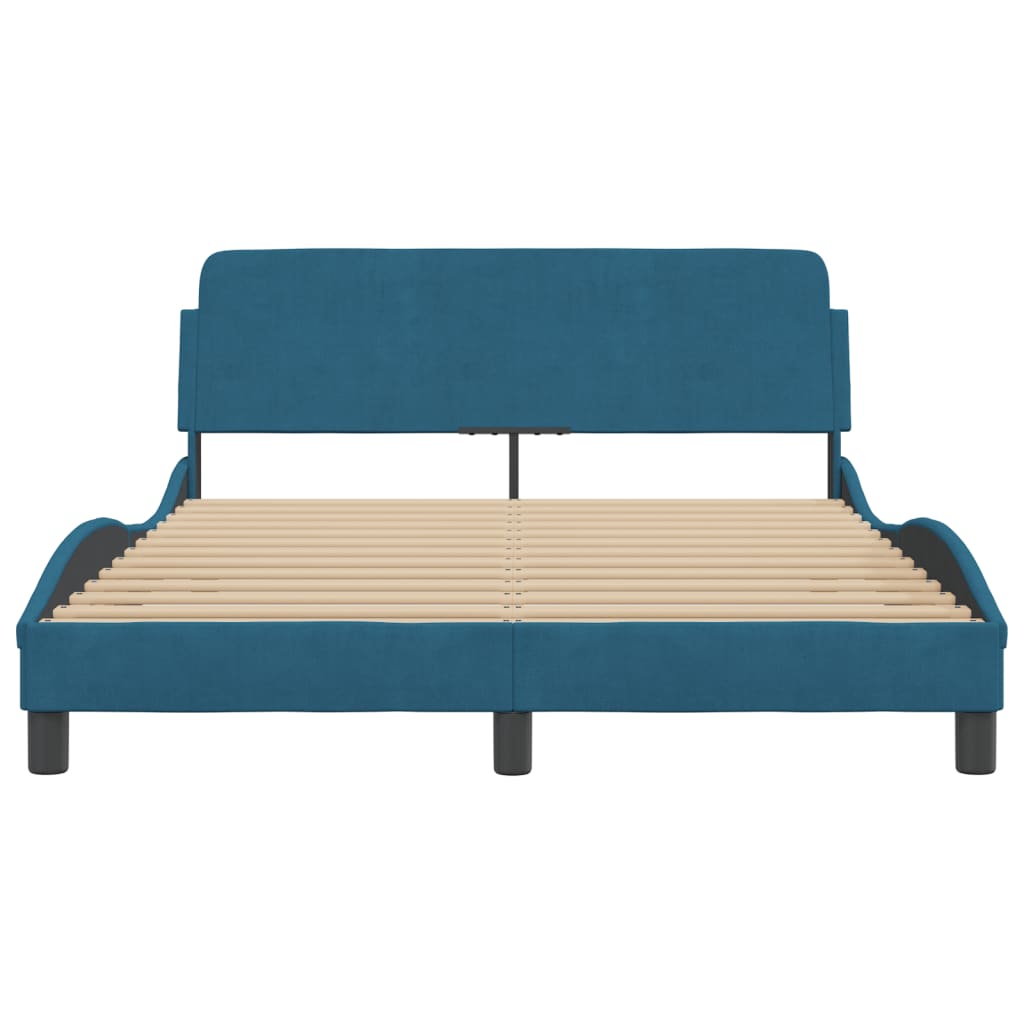 Cadre de lit et tête de lit sans matelas bleu 120x200cm velours - XIOS