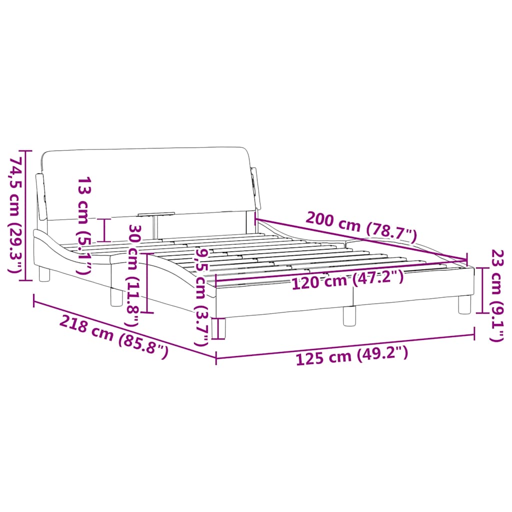 Cadre de lit avec tête de lit Dover rose 120x200cm velours