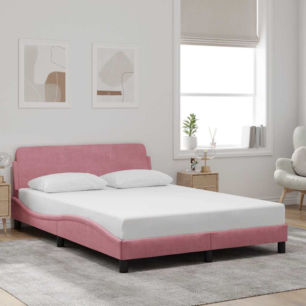 Cadre de lit avec tête de lit Dover rose 120x200cm velours