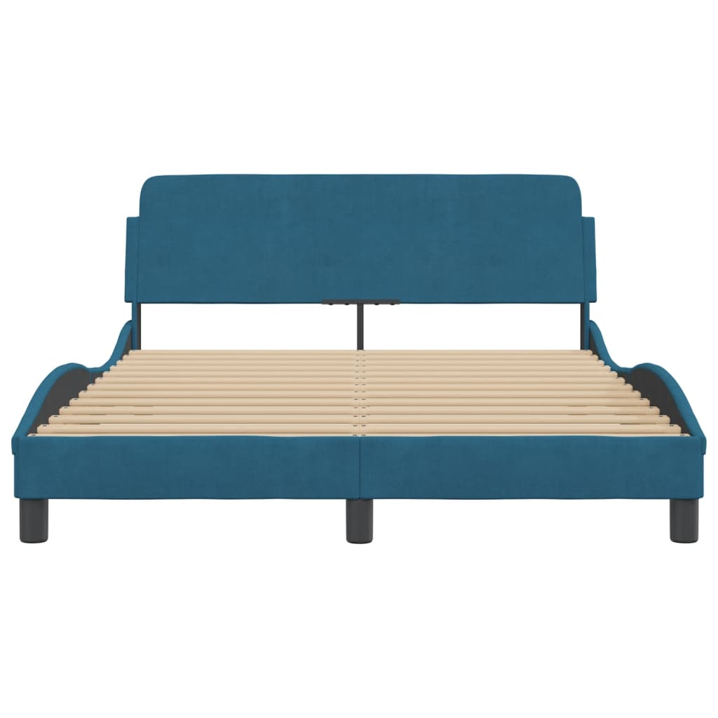 Cadre de lit et tête de lit sans matelas bleu 140x190cm velours - XIOS