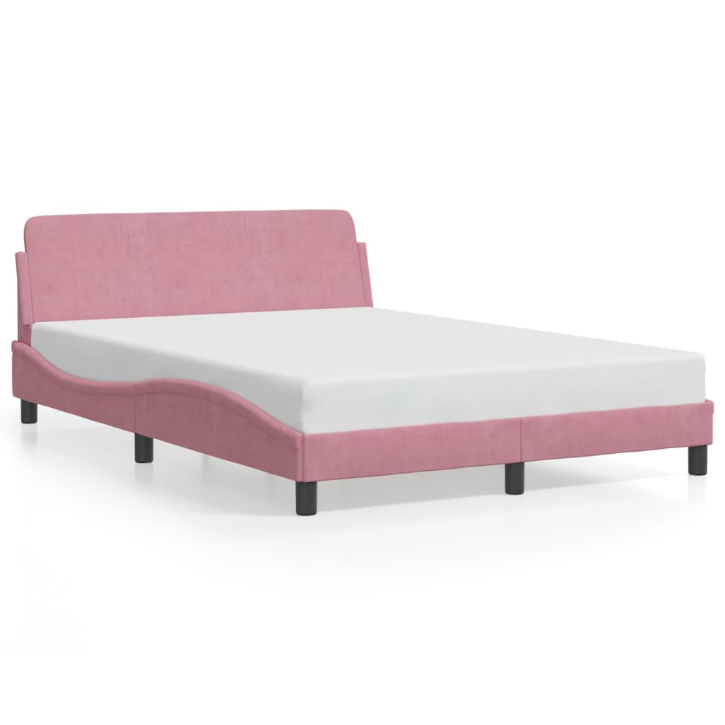 Cadre de lit et tête de lit sans matelas rose 140x190cm velours - XIOS