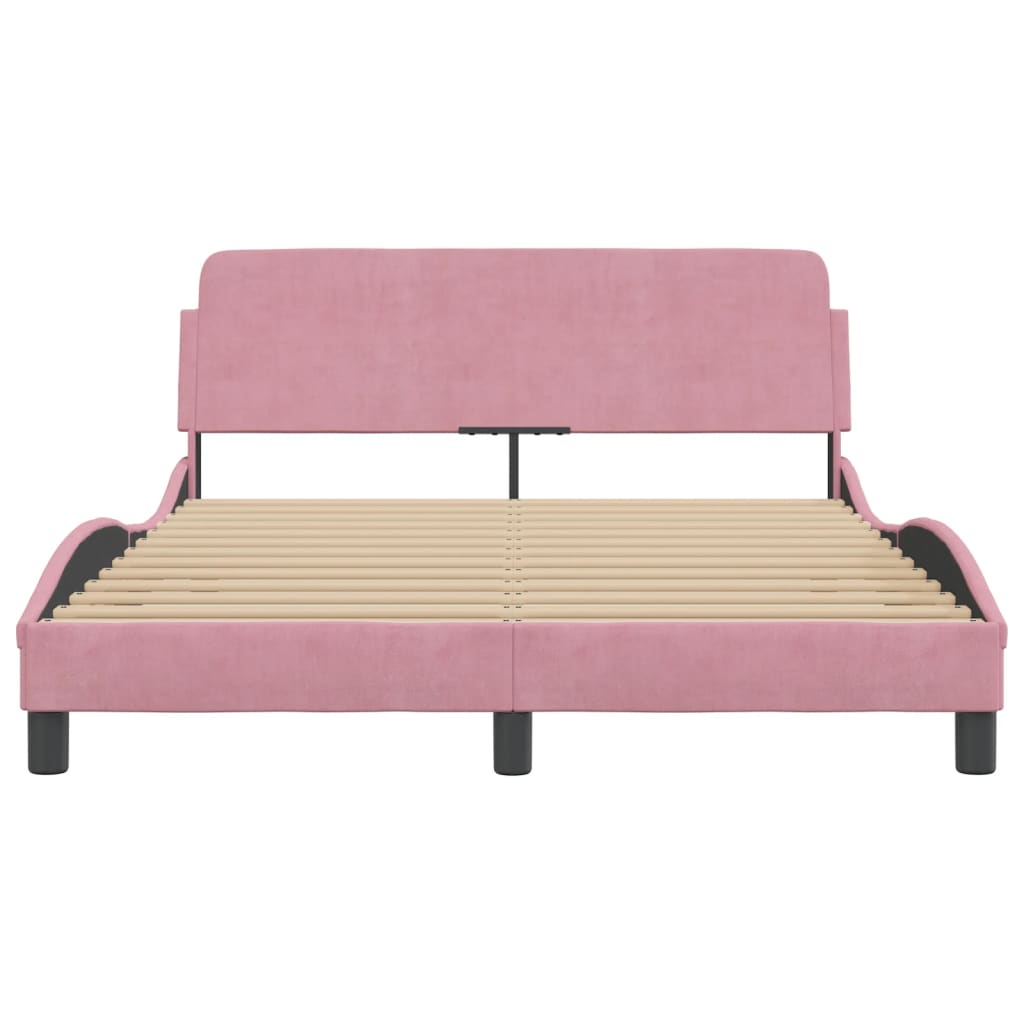 Cadre de lit et tête de lit sans matelas rose 140x190cm velours - XIOS