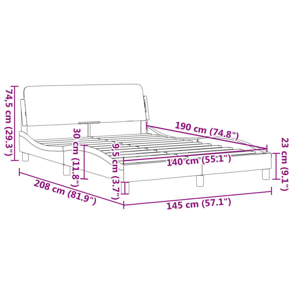 Cadre de lit sans matelas gris 140x190 cm similicuir - XIOS
