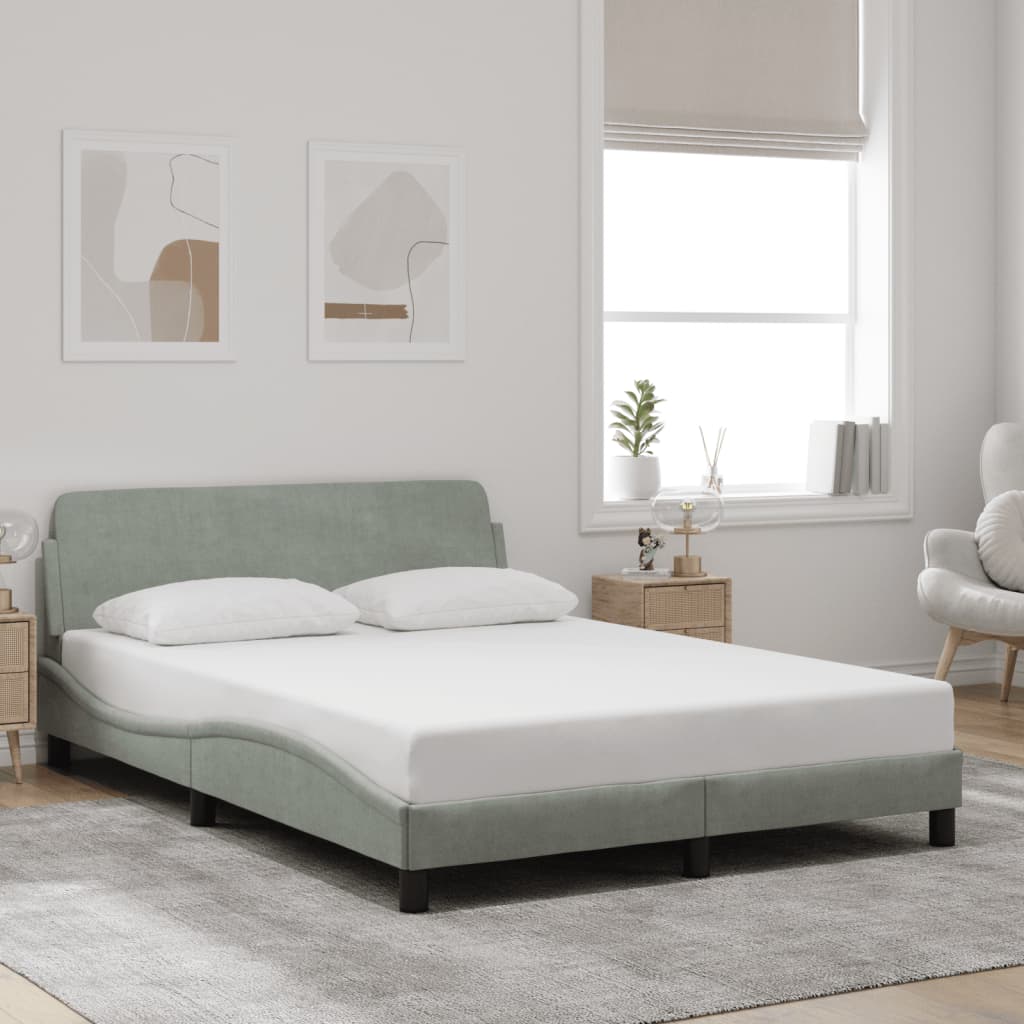 Cadre de lit sans matelas gris clair 140x200 cm velours - XIOS