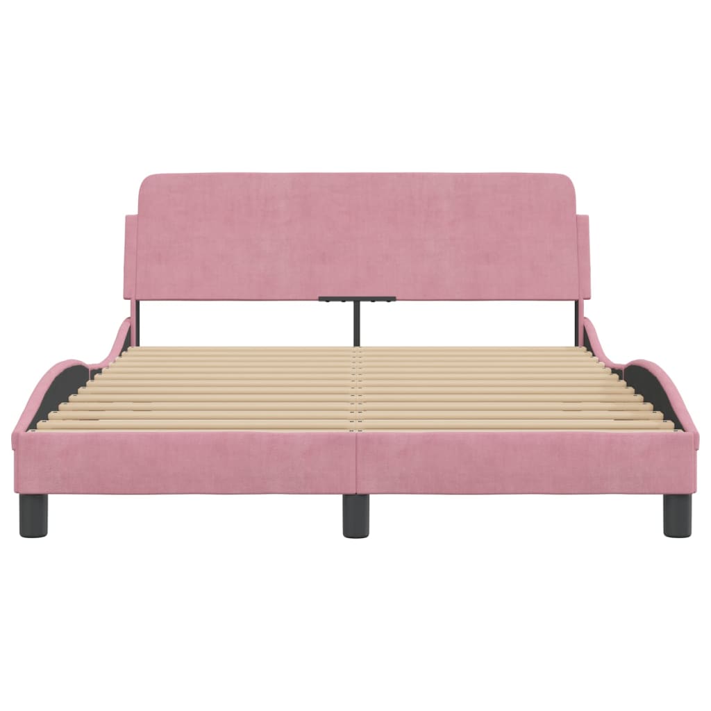 Cadre de lit et tête de lit sans matelas rose 140x200cm velours - XIOS