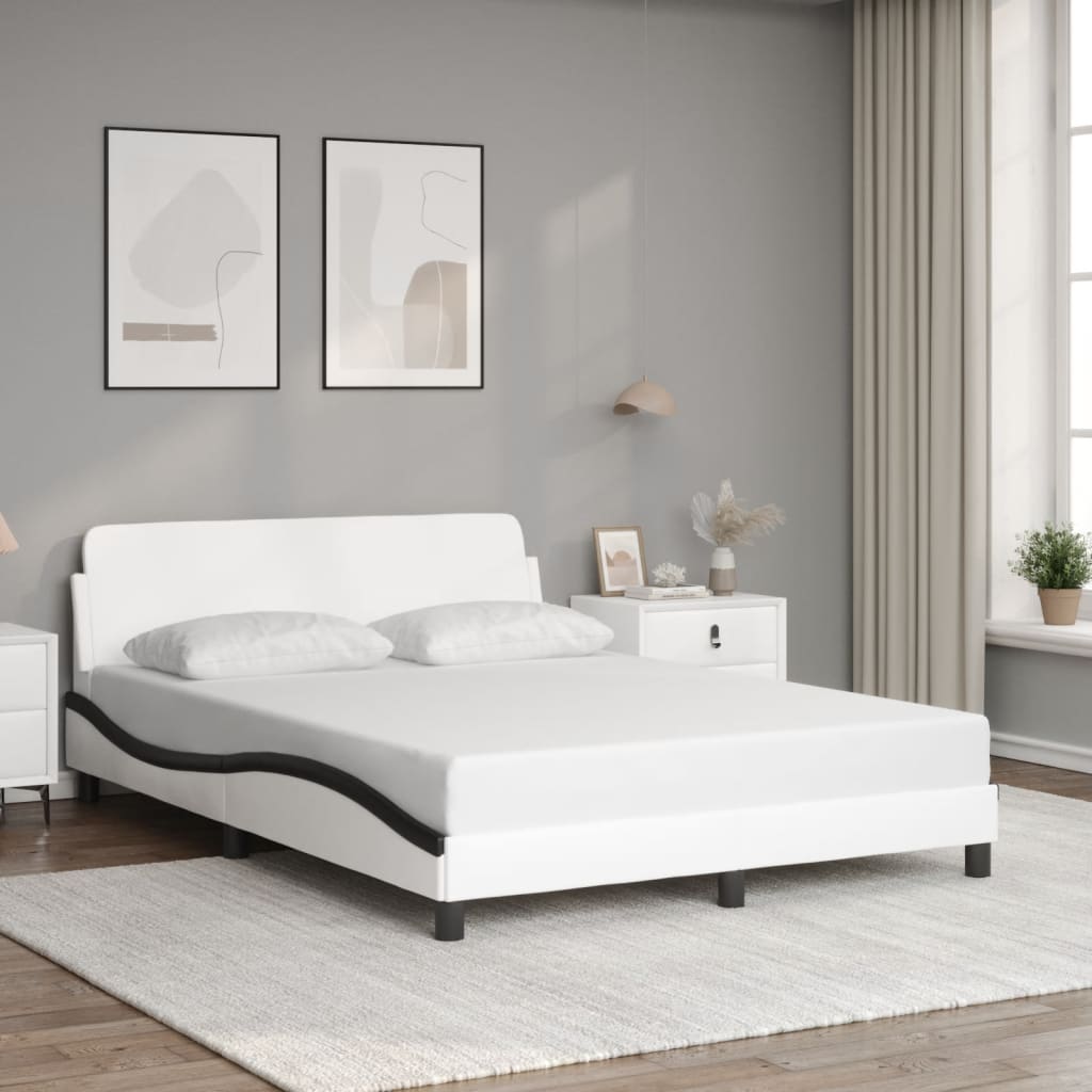 Cadre de lit sans matelas blanc et noir 140x200 cm similicuir - XIOS
