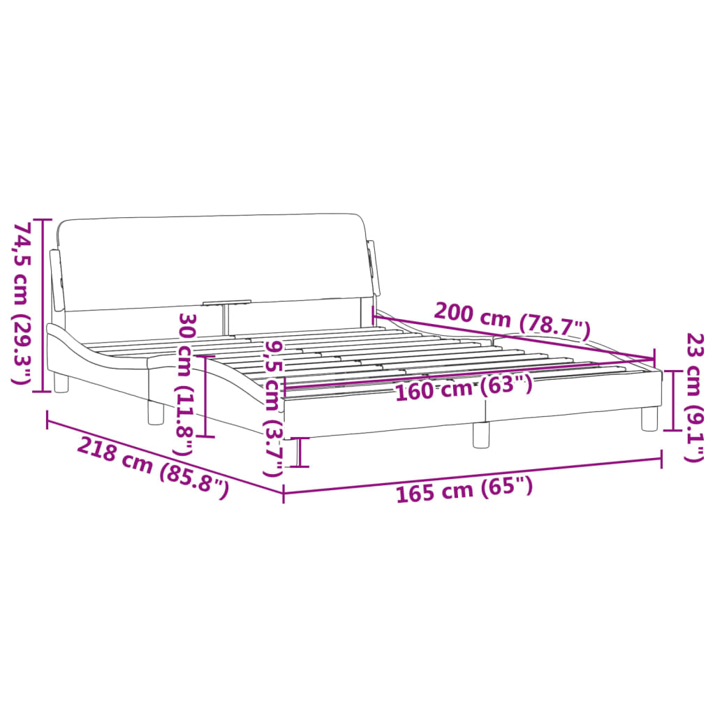 Cadre de lit sans matelas gris clair 160x200 cm velours - XIOS