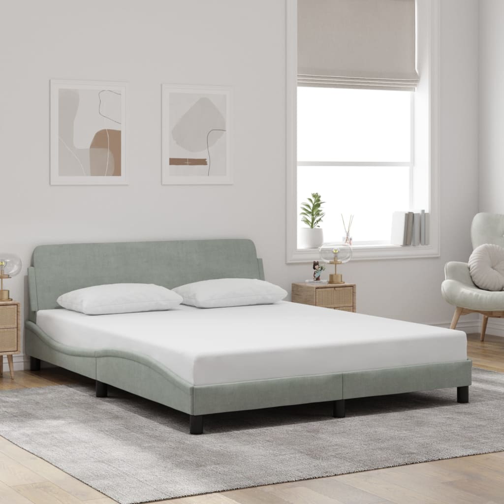 Cadre de lit sans matelas gris clair 160x200 cm velours - XIOS