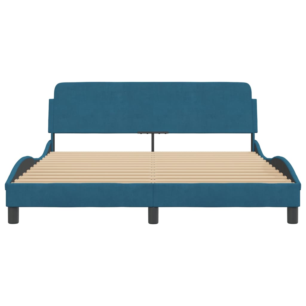 Cadre de lit et tête de lit sans matelas bleu 160x200cm velours - XIOS