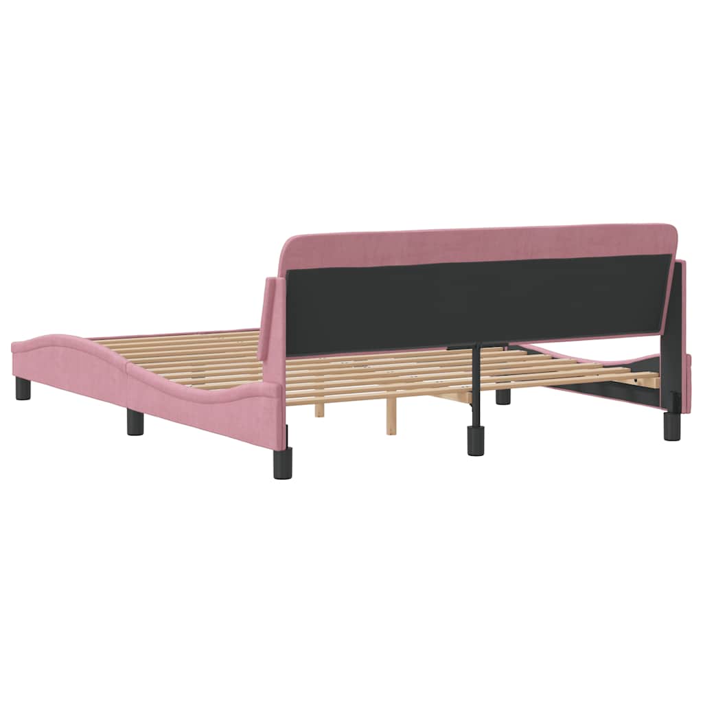 Cadre de lit avec tête de lit Dover rose 160x200cm velours - XIOS