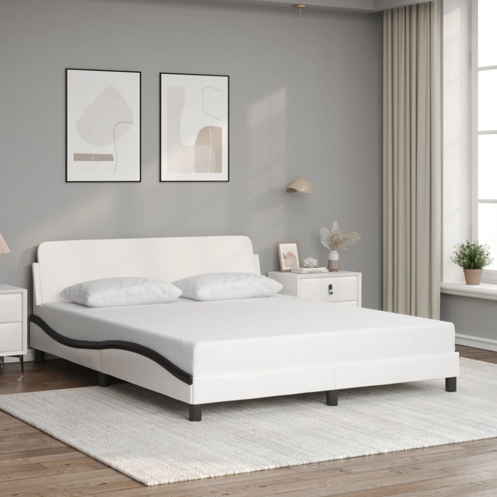 Cadre de lit sans matelas blanc et noir 160x200 cm similicuir - XIOS