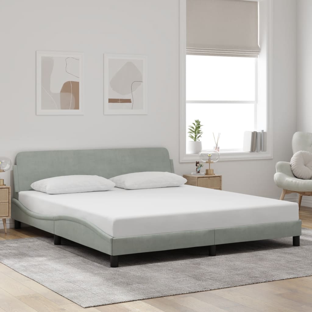 Cadre de lit sans matelas gris clair 180x200 cm velours - XIOS
