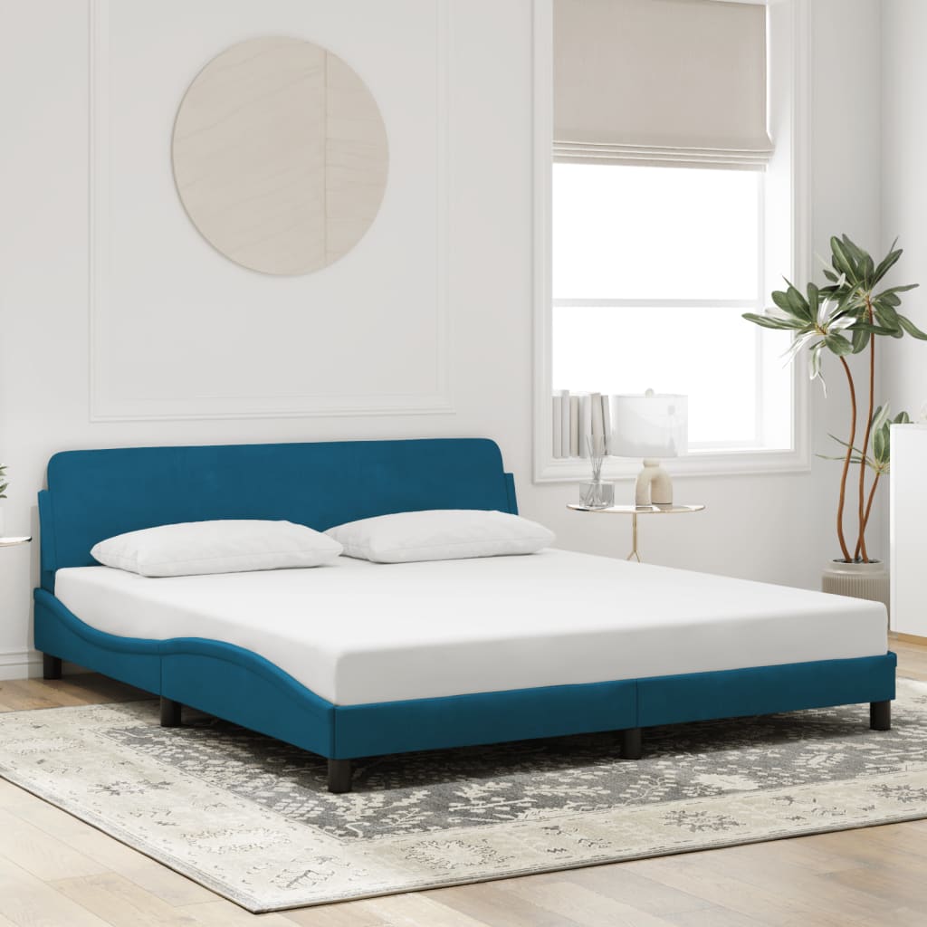 Cadre de lit et tête de lit sans matelas bleu 180x200cm velours - XIOS