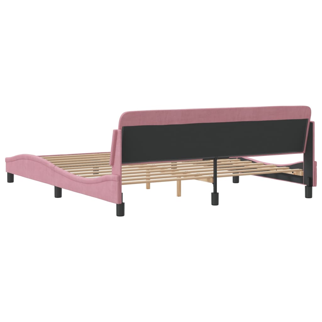 Cadre de lit et tête de lit sans matelas rose 180x200cm velours - XIOS