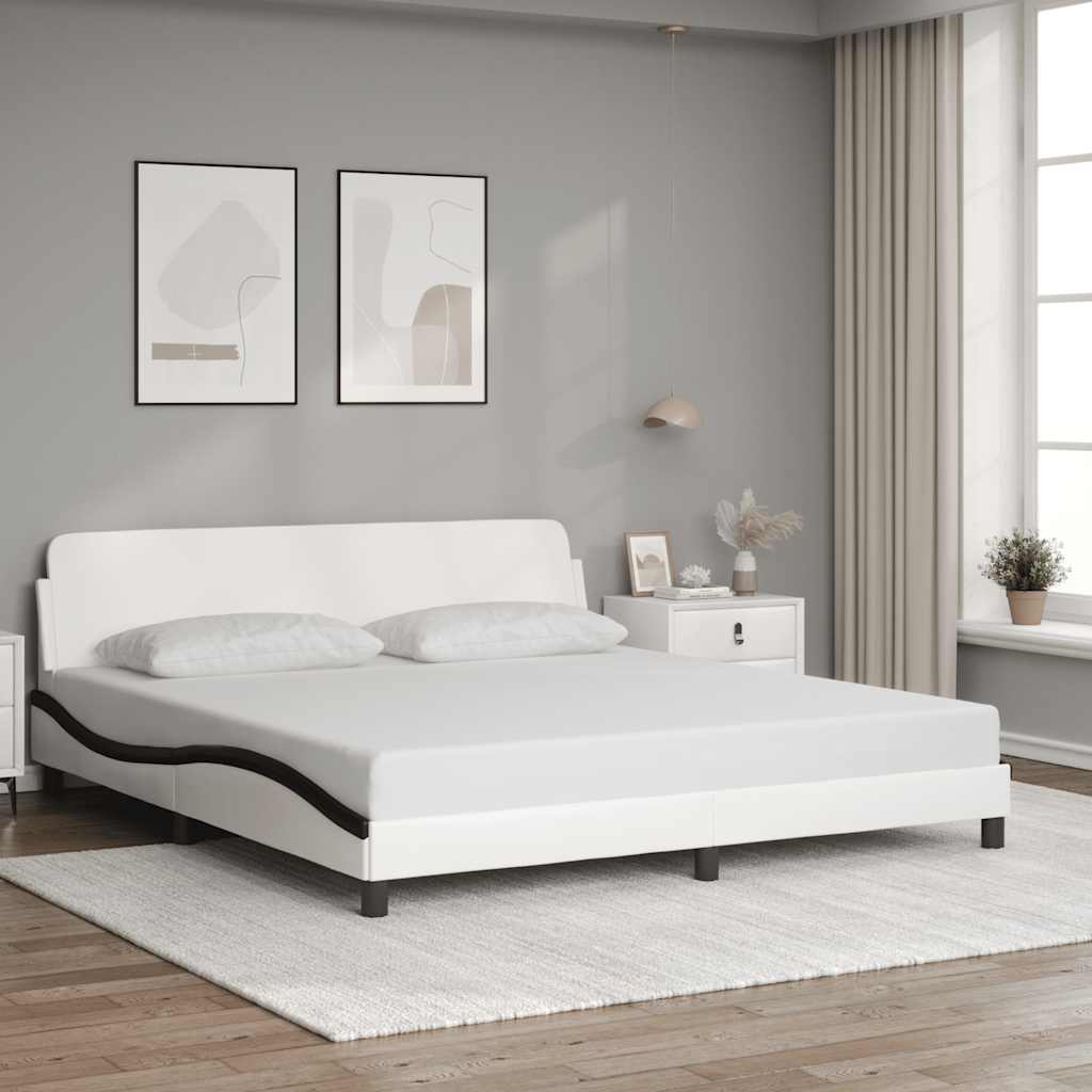 Cadre de lit Dover blanc et noir 180x200 cm similicuir