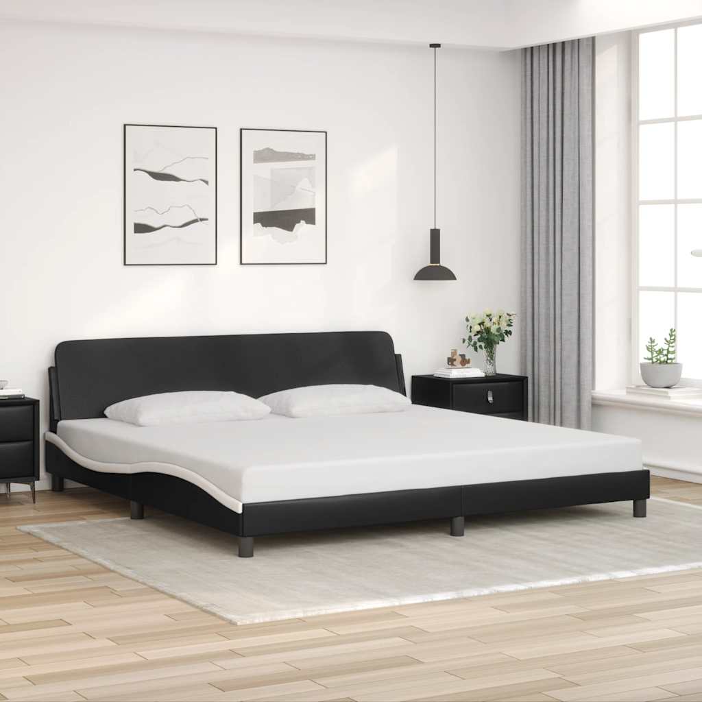 Cadre de lit Dover noir et blanc 200x200 cm similicuir - XIOS