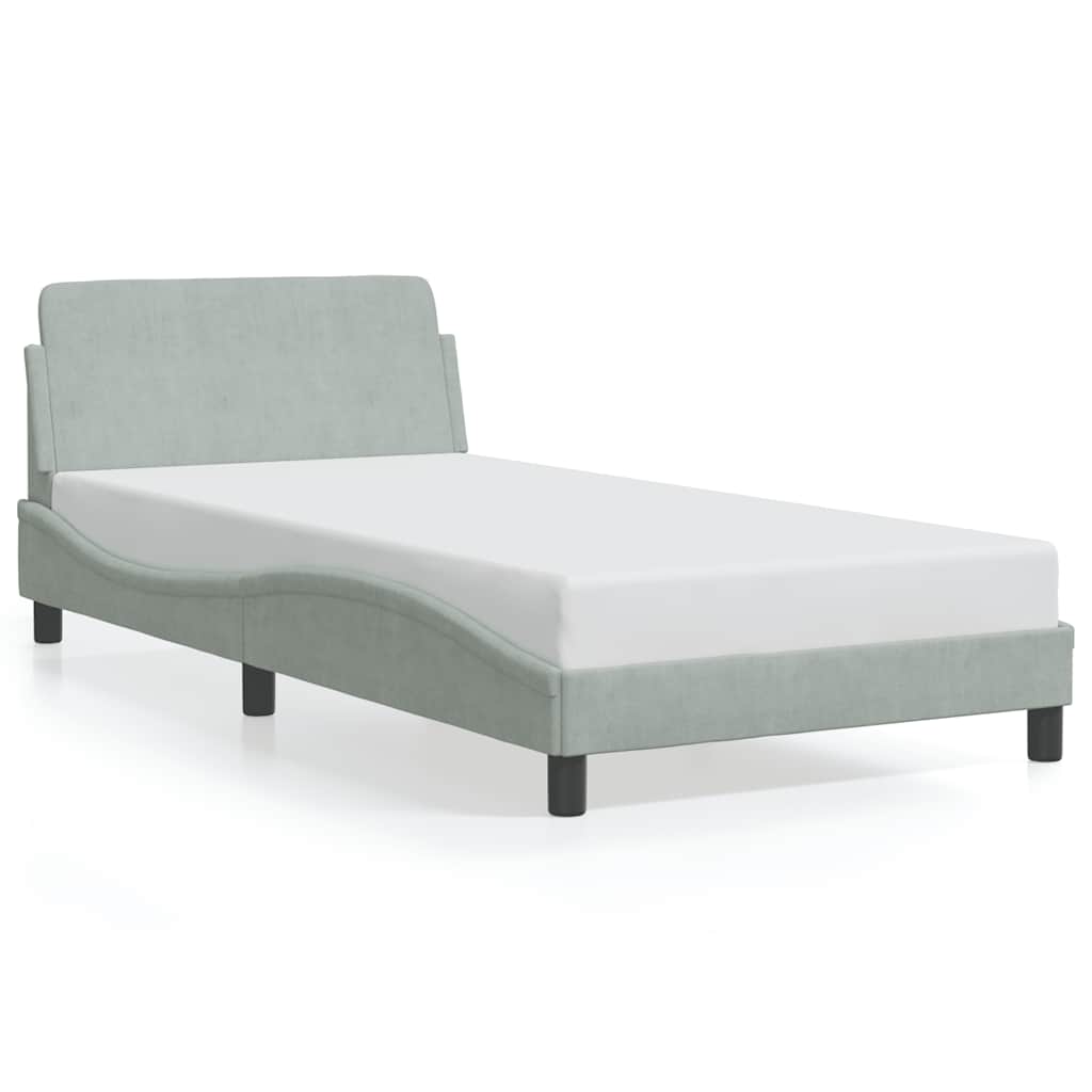 Cadre de lit Dover gris clair 100x190 cm velours - XIOS