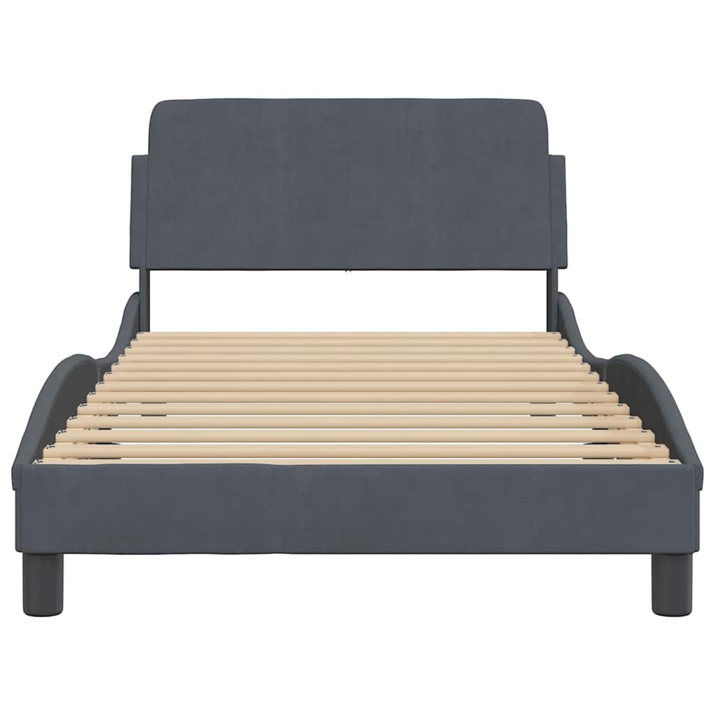 Cadre de lit Dover gris foncé 100x190 cm velours