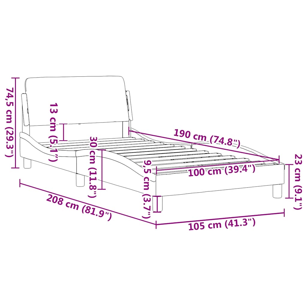 Cadre de lit Dover noir 100x190 cm similicuir - XIOS