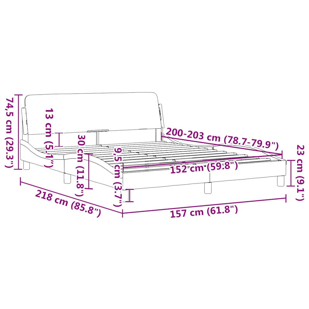 Cadre de lit Dover gris clair 152x203 cm velours - XIOS
