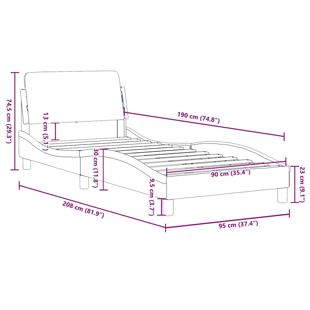 Cadre de lit Dover noir 90x190 cm velours - XIOS