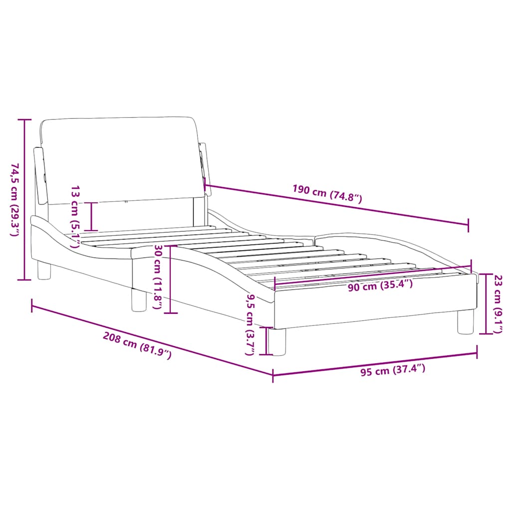 Cadre de lit Dover noir 90x190 cm en similicuir - XIOS