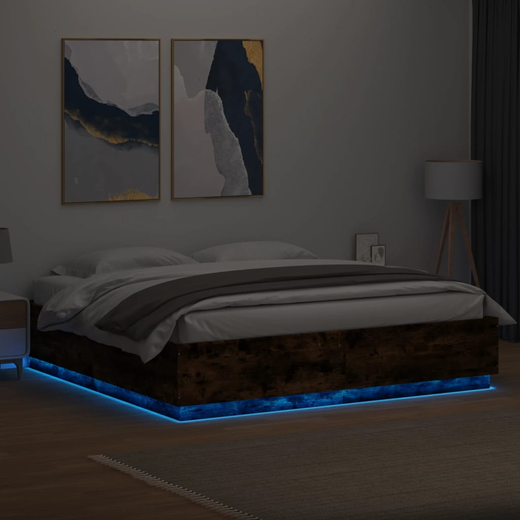 Cadre de lit avec LED sans matelas chêne fumé 200x200 cm - XIOS