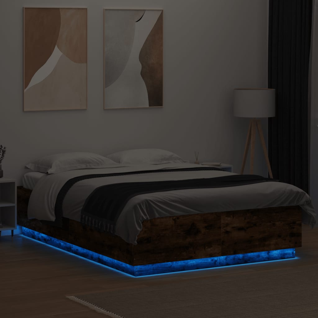 Cadre de lit avec LED sans matelas chêne fumé 150x200 cm - XIOS