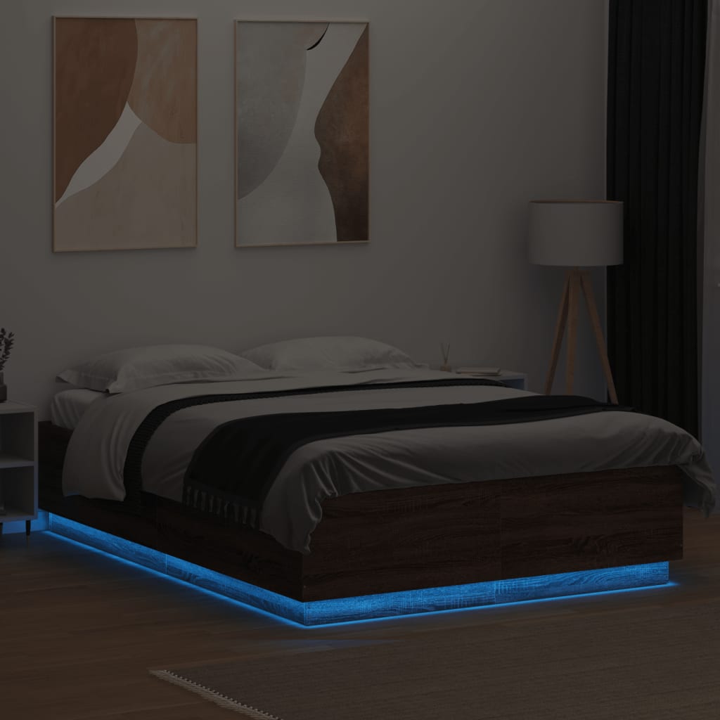 Cadre de lit avec LED sans matelas chêne marron 150x200 cm - XIOS