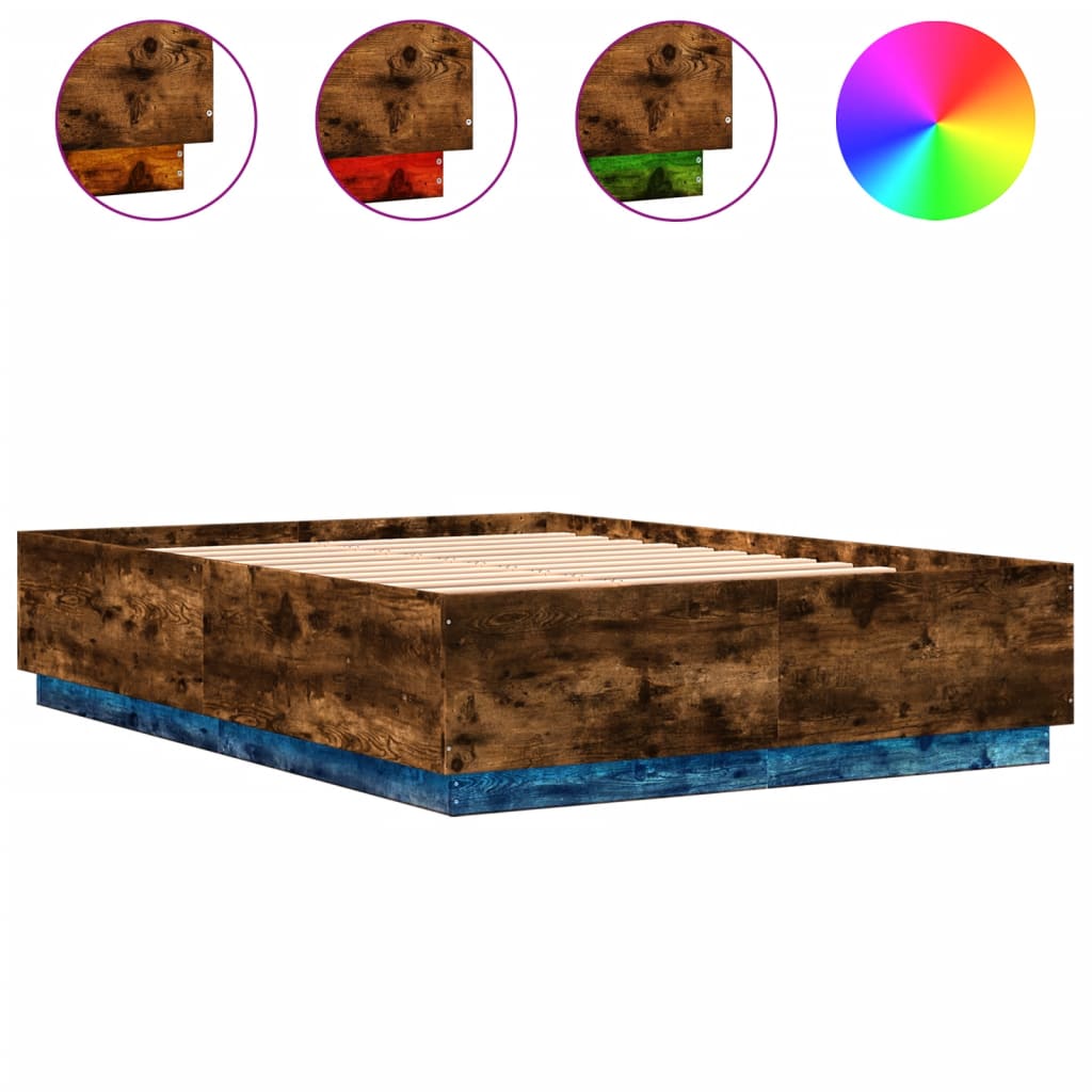 Cadre de lit avec LED sans matelas chêne fumé 140x200 cm - XIOS