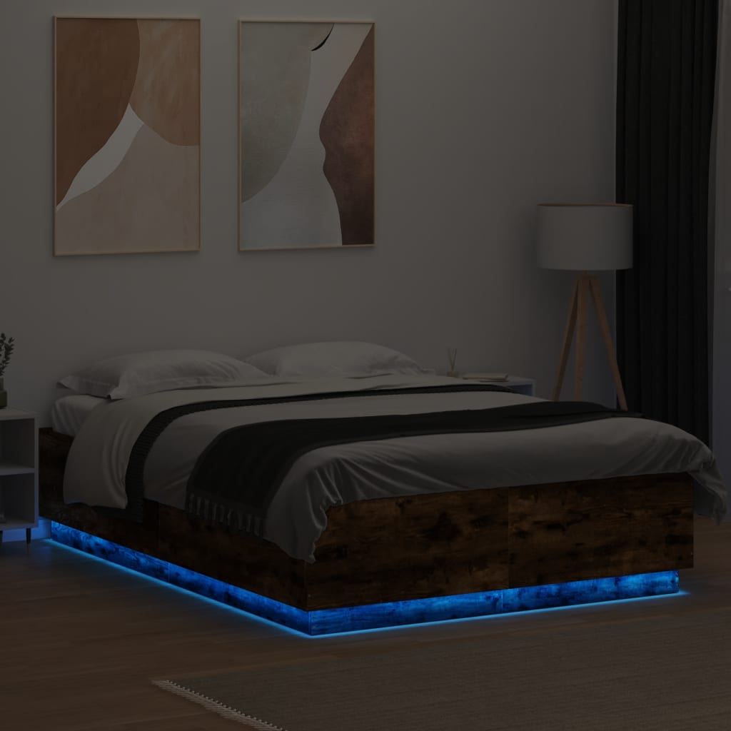 Cadre de lit avec LED sans matelas chêne fumé 140x200 cm - XIOS