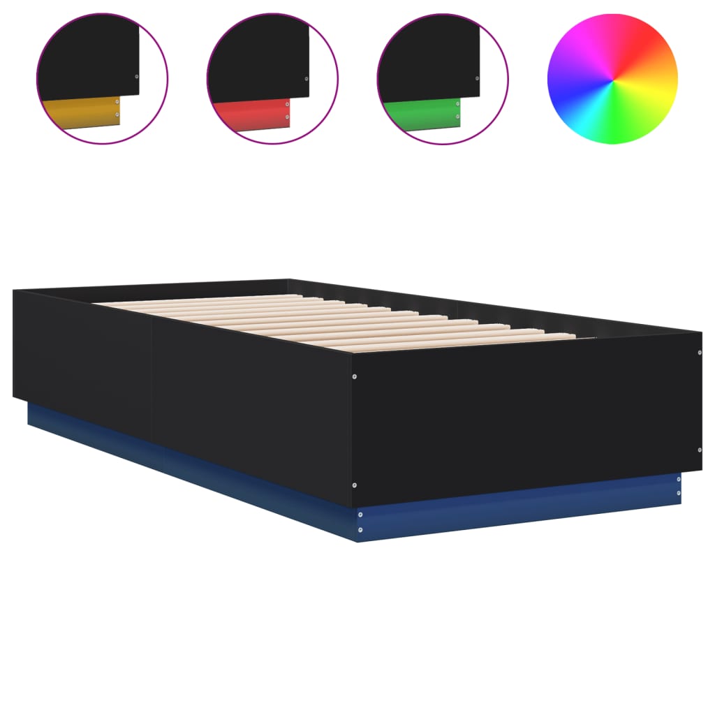 Cadre de lit avec LED sans matelas noir 100x200 cm - XIOS