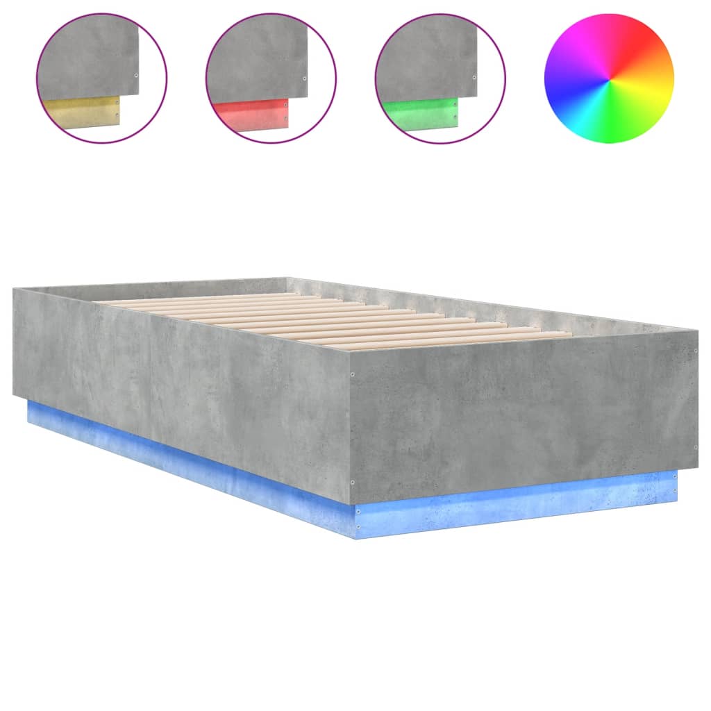 Cadre de lit avec LED sans matelas gris béton 90x200 cm - XIOS