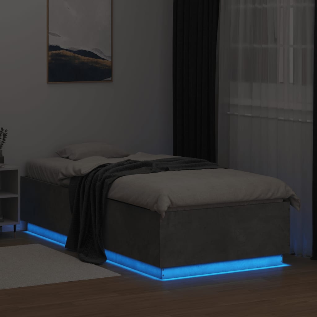 Cadre de lit avec LED sans matelas gris béton 90x200 cm - XIOS