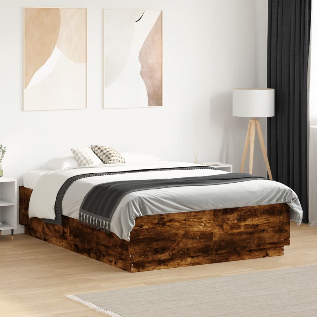 Cadre de lit avec LED sans matelas chêne fumé 135x190 cm - XIOS