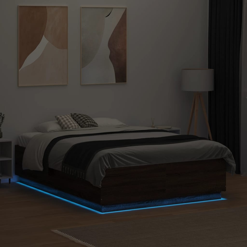 Cadre de lit avec LED sans matelas chêne marron 135x190 cm - XIOS