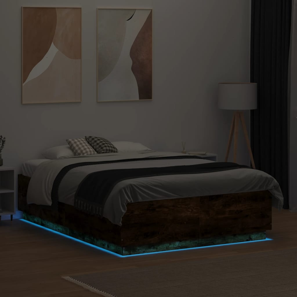 Cadre de lit avec LED sans matelas chêne fumé 120x190 cm - XIOS
