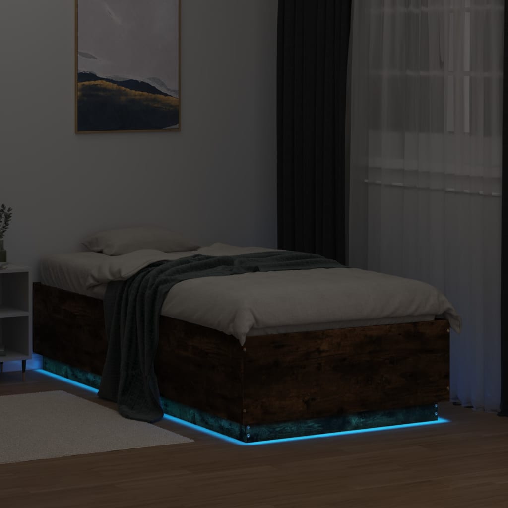 Cadre de lit avec LED sans matelas chêne fumé 90x190 cm - XIOS