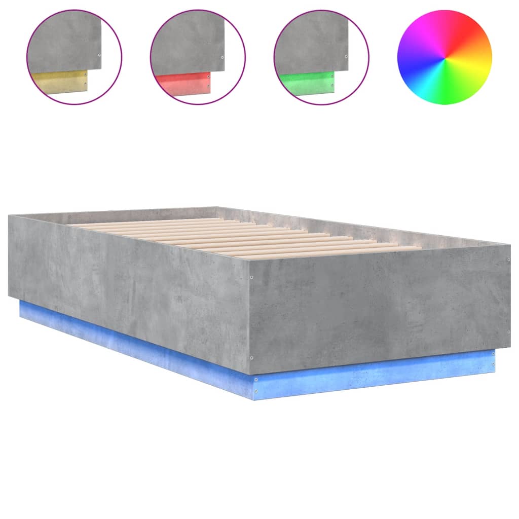 Cadre de lit avec LED sans matelas gris béton 75x190 cm - XIOS