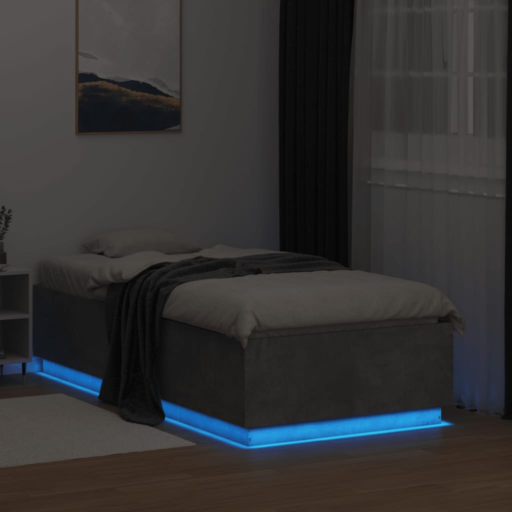 Cadre de lit avec LED sans matelas gris béton 75x190 cm - XIOS
