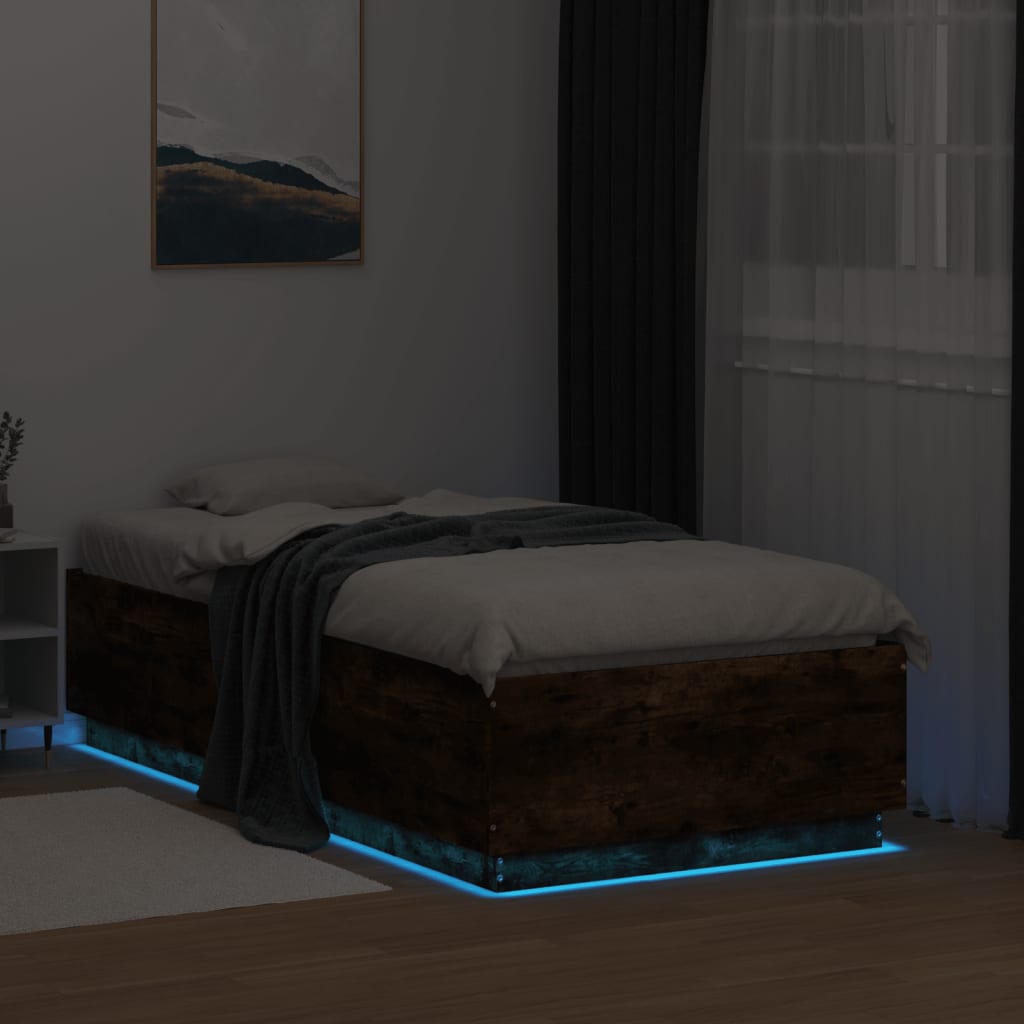 Cadre de lit avec LED sans matelas chêne fumé 75x190 cm - XIOS