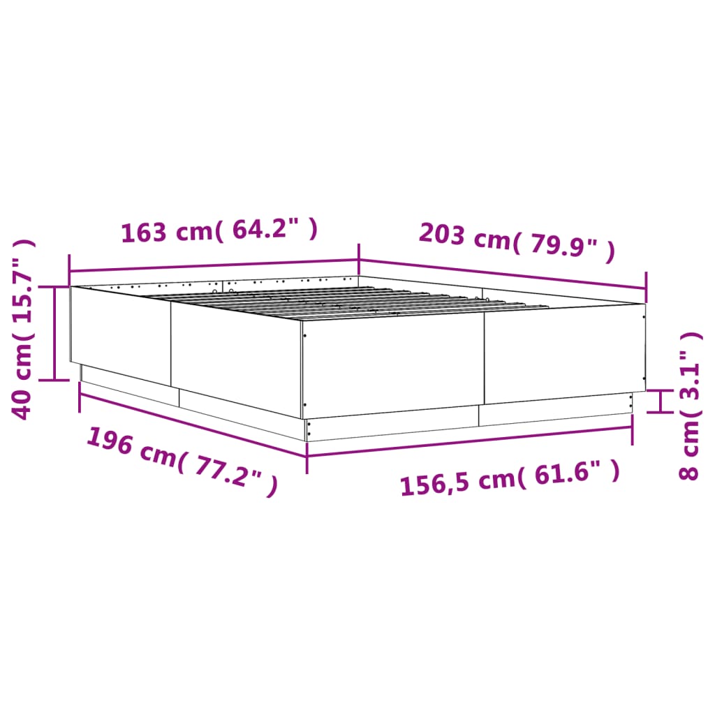 Cadre de lit sans matelas gris béton 160x200 cm - XIOS