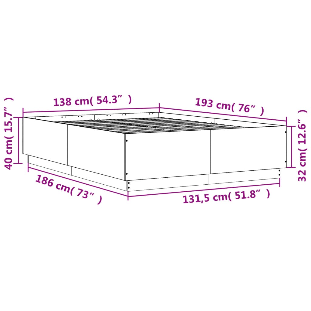 Cadre de lit sans matelas gris béton 135x190 cm - XIOS