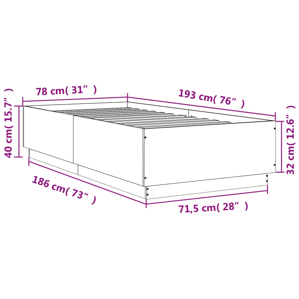 Cadre de lit sans matelas sonoma gris 75x190 cm - XIOS