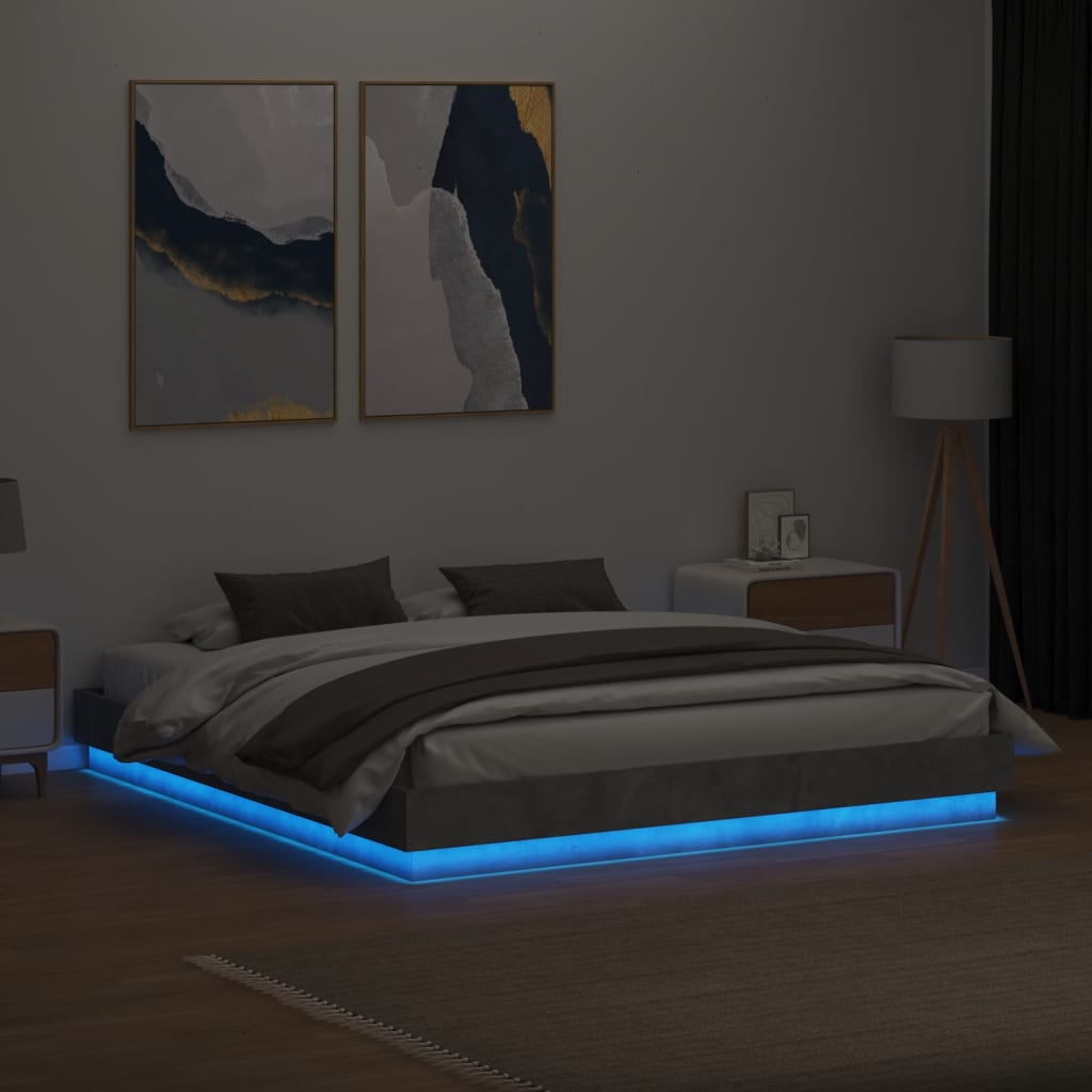 Cadre de lit avec LED sans matelas gris béton 200x200 cm - XIOS