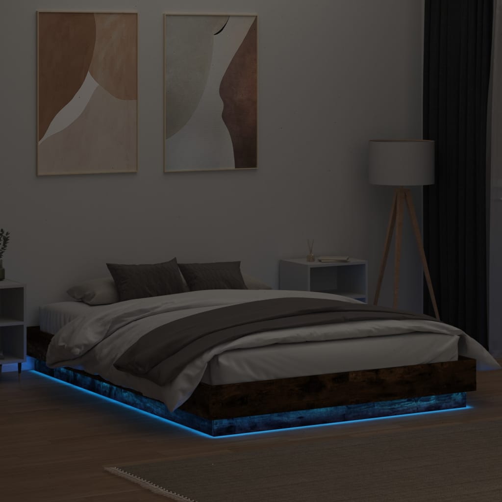 Cadre de lit avec LED sans matelas chêne fumé 160x200 cm - XIOS