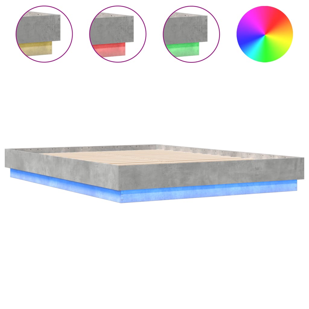 Cadre de lit avec LED sans matelas gris béton 150x200 cm - XIOS
