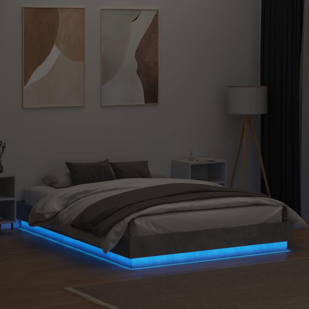 Cadre de lit avec LED sans matelas gris béton 150x200 cm - XIOS