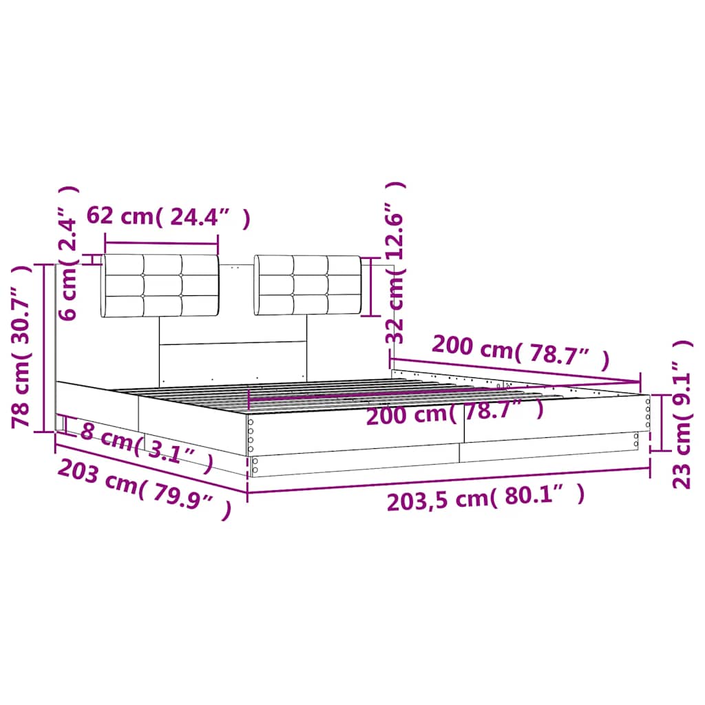 Cadre de lit sans matelas blanc 200x200 cm
