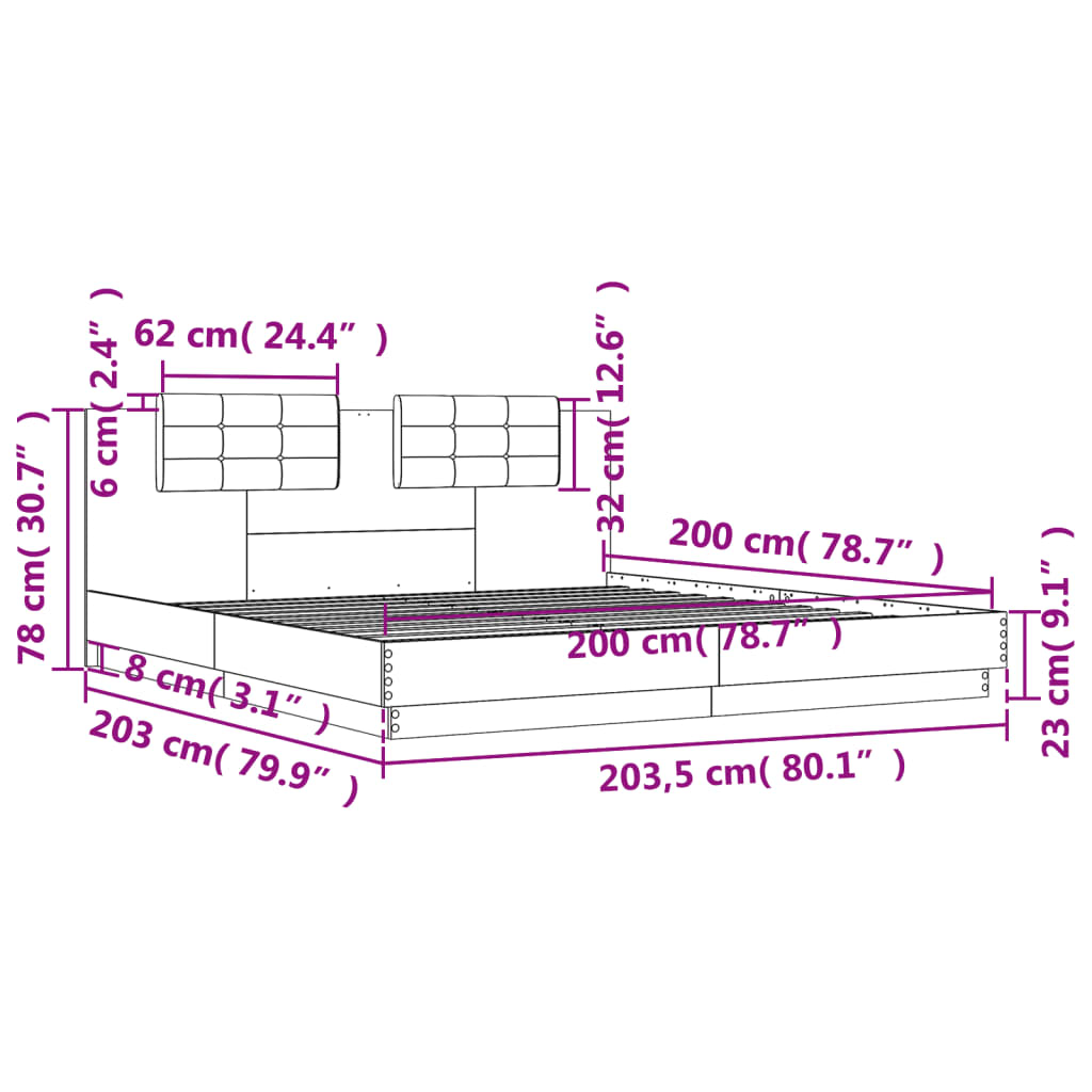 Cadre de lit sans matelas sonoma gris 200x200 cm - XIOS